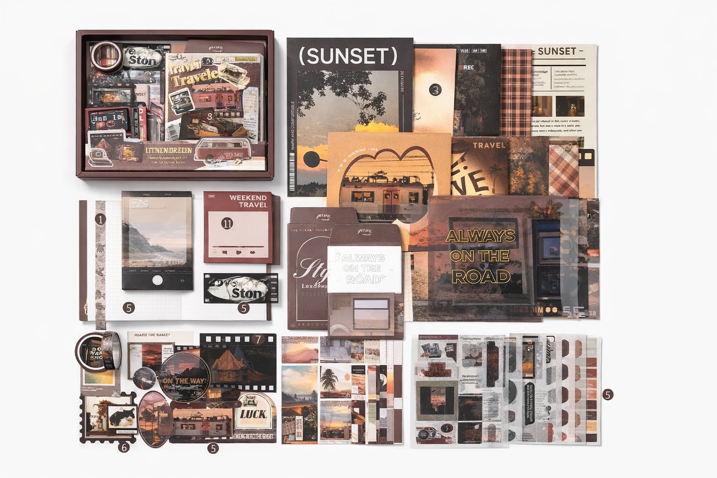 Sunset Travel Aesthetic Journaling Kit – Vintage Scrapbook Bundle ✨
