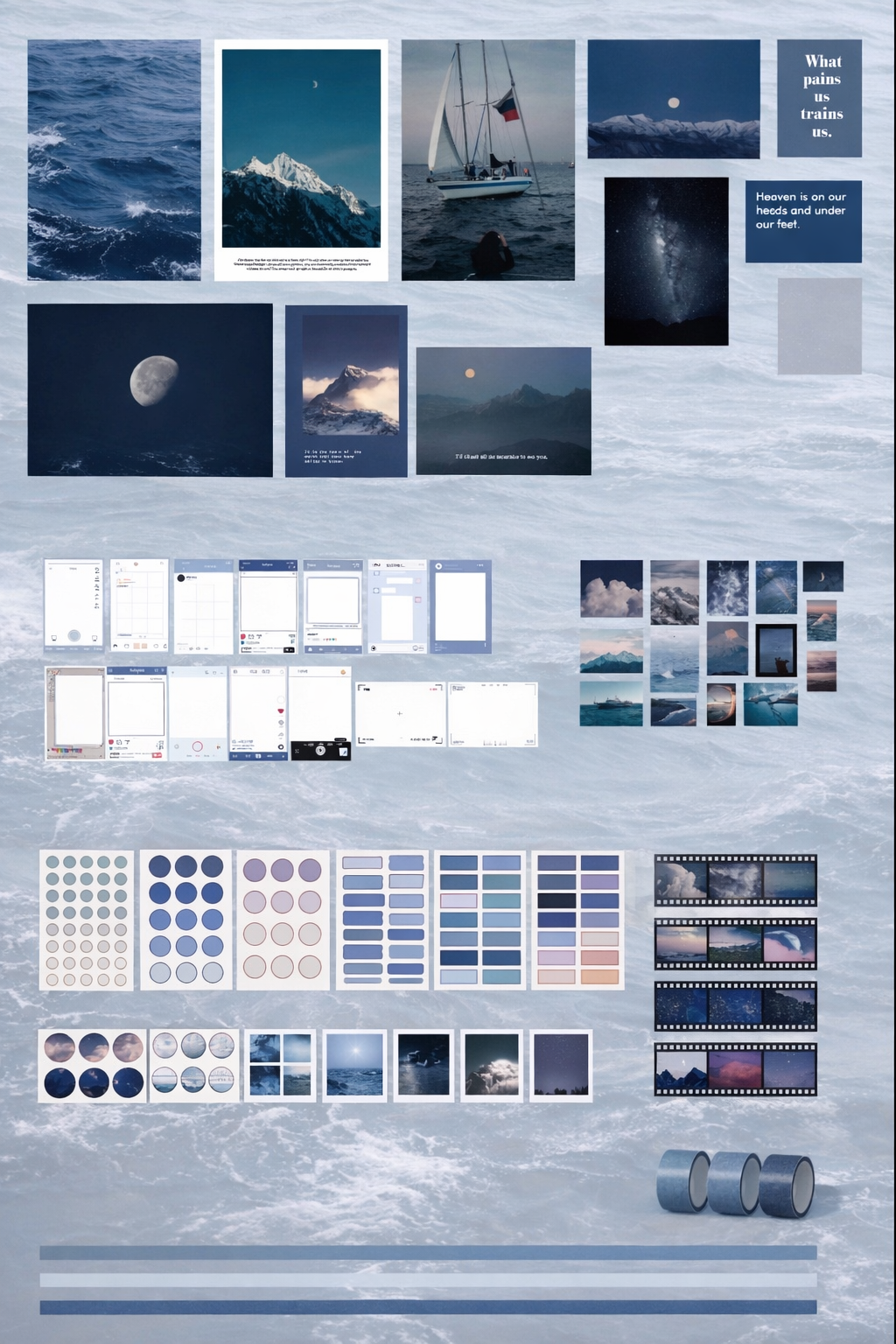 Blue Ocean Aesthetic Stationery Set – Scrapbook Kit, Stickers, Washi Tape & Photo Cards