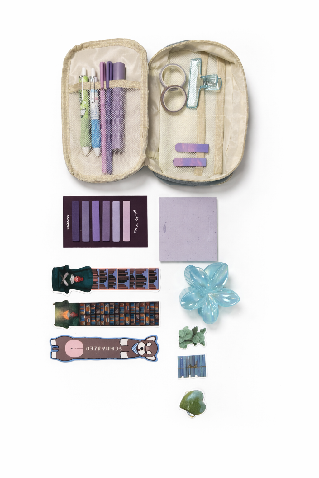 Blue Aesthetic Pencil Case with Stationery