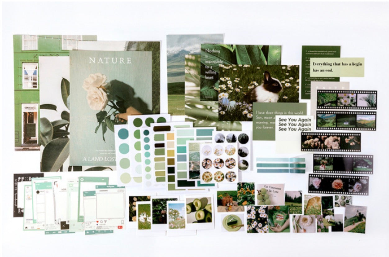 Green Aesthetic Stationery Set – Scrapbook Kit, Stickers, Washi Tape & Photo Cards