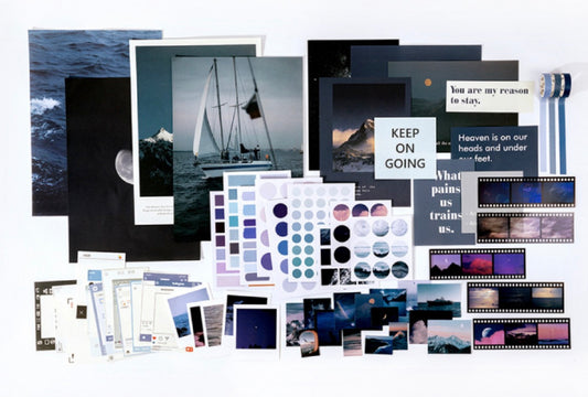 Blue Ocean Aesthetic Stationery Set – Scrapbook Kit, Stickers, Washi Tape & Photo Cards