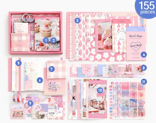Pink Aesthetic Journaling Kit – Vintage Scrapbook Bundle (155 pcs) ✨