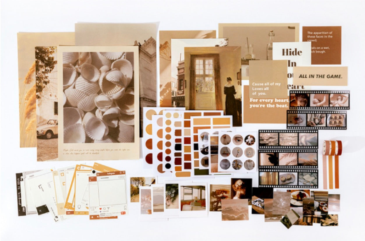 Neutral Aesthetic Stationery Set – Vintage Scrapbook Kit, Stickers, Washi Tape & Photo Cards
