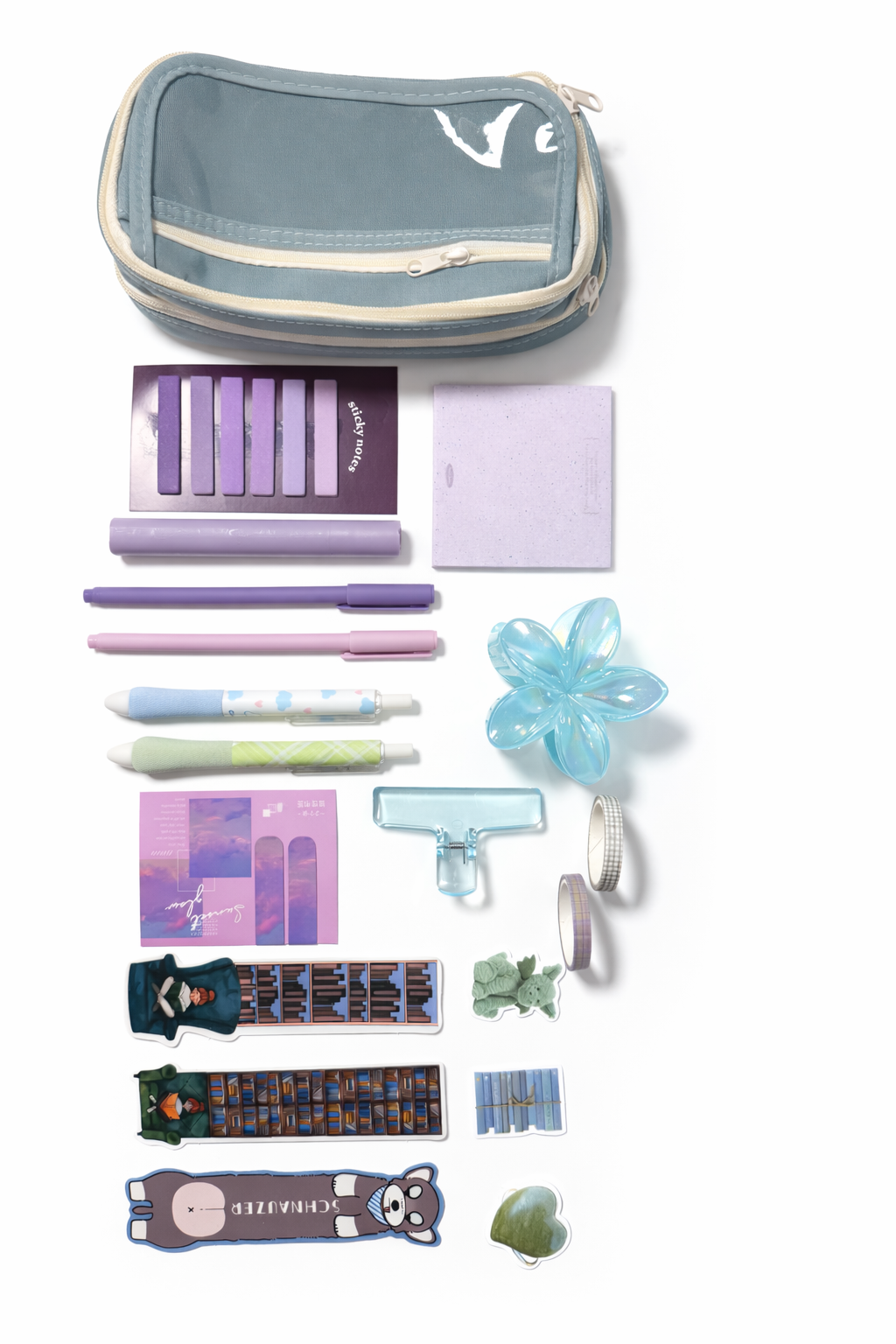 Blue Aesthetic Pencil Case with Stationery