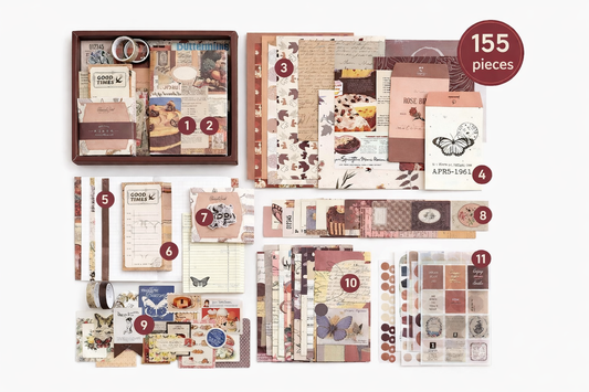 Vintage Aesthetic Journaling Kit – Scrapbook Bundle (155 pcs) ✨